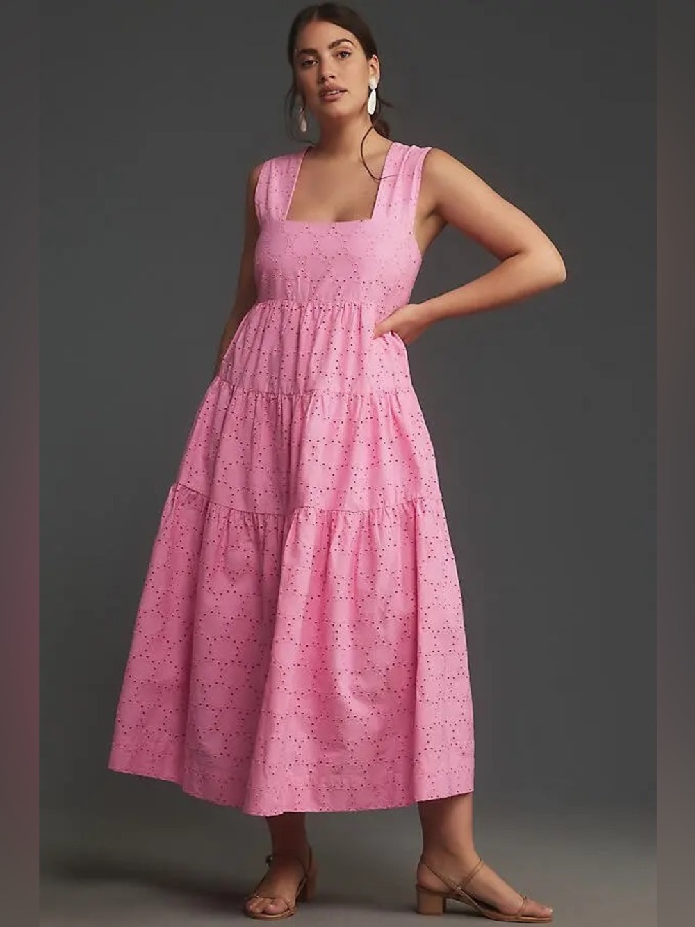 Anthropologie Pink Eyelet Midi Dress